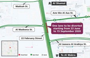 Temporary traffic diversion on service road to Al Shamal Road