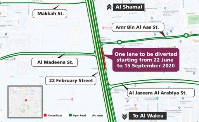 Temporary traffic diversion on service road to Al Shamal Road