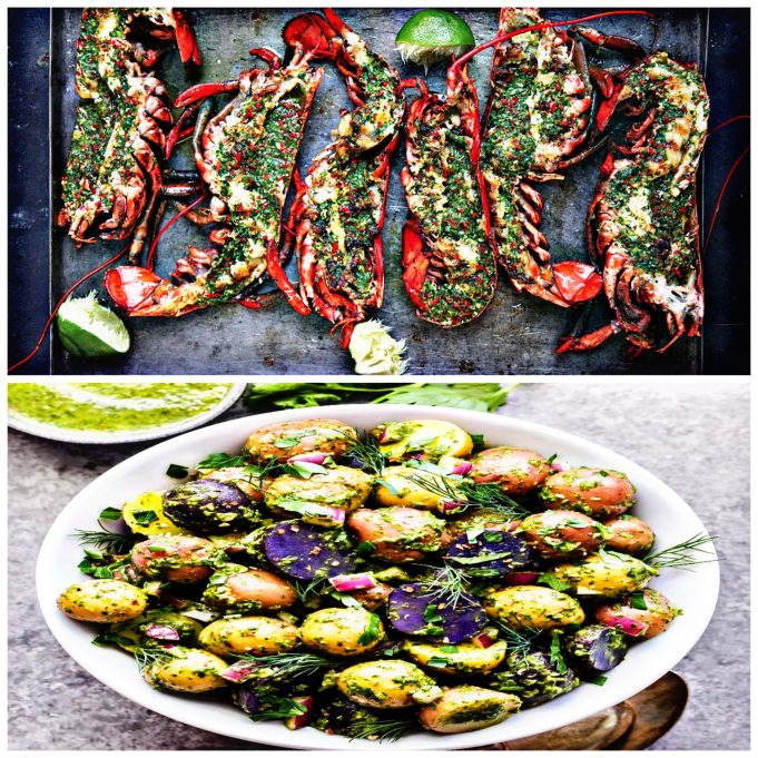 Grilled Chimichurri Lobster & Chimichurri Potato Salad