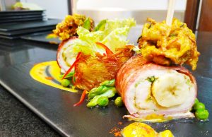 Chicken Banana Roulade with Spicy Zucchini Pakora by Chef Pradeep Kumar