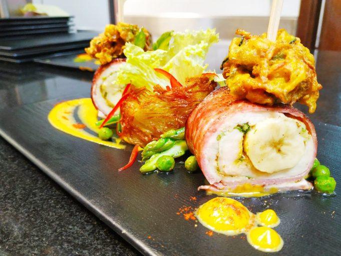 Chicken Banana Roulade with Spicy Zucchini Pakora by Chef Pradeep Kumar